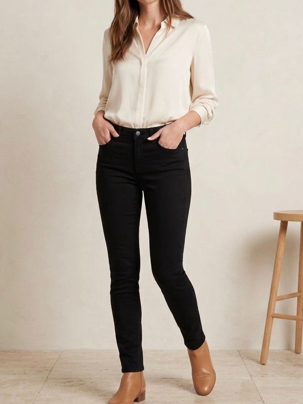 Uniqlo Black Slim Fit Jeans High Rise Minimalist Classic Denim Pants